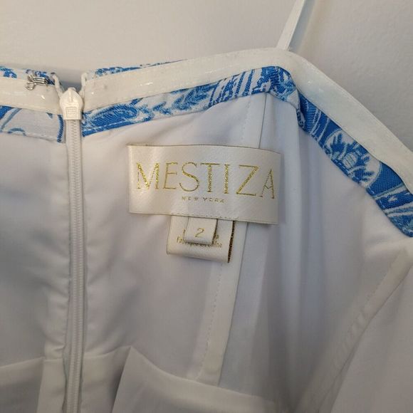 Mestiza New York Poco Poof Tapestry Mini A-Line Dress Blue Pockets Sz 2 - Picture 9 of 16